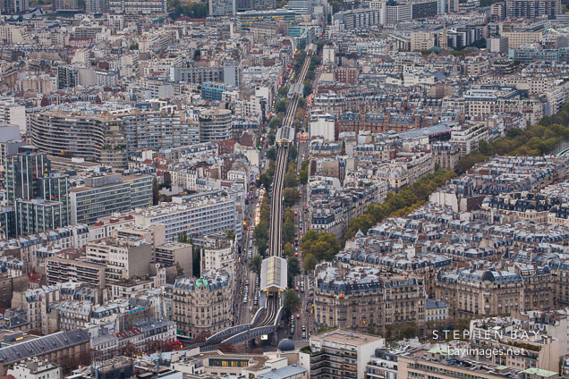Aerial view of Paris metro tracks.