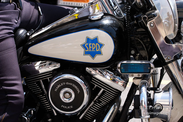 Police motorcycle. Cherry blossom festival grand parade. Japantown, San Francisco, California, USA.