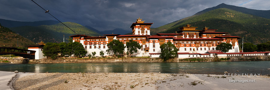 Panorama of Punakha Dzong. Punakha, Bhutan.