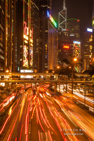 Gloucester Road at night. Hong Kong.