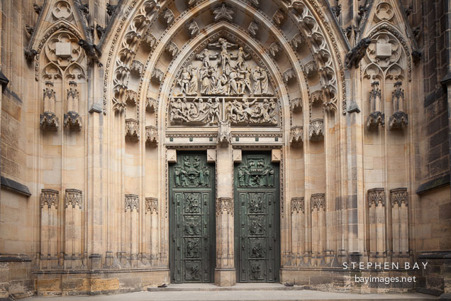Bronze doors at Saint Vitus Cathedral. Prague, Czech Republic.