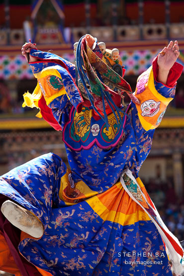 Dancer with mask and brocade dress. Thimphu tsechu, Bhutan.