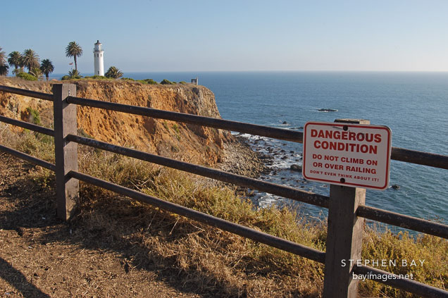 Dangerous conditions. Pt. Vicente Lighthouse, Ranchos Palos Verdes, California, USA.