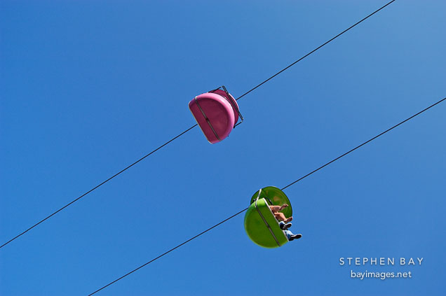 Cable cars viewed from below. Santa Cruz, California, USA.