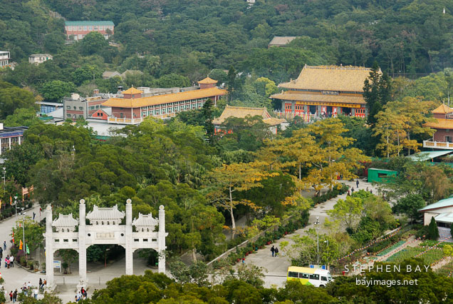 Po Lin Monastery seen from the Tian Tan Buddha. Ngong Ping, Lantau Island, Hong Kong, China.