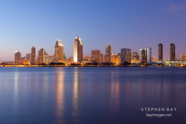 San Diego waterfront at night.