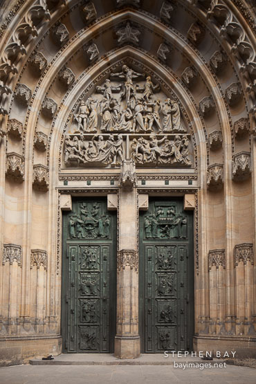 Saint Vitus cathedral bronze door. Prague Castle, Czech Republic.