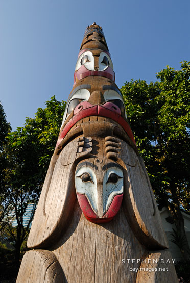 Close-up of totem pole. Kowloon Park, Hong Kong, China.