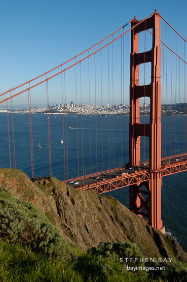 North tower of the Golden Gate Bridge. San Francisco, California.
