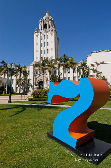 The number seven at Beverly Hills City Hall. Beverly Hills, California, USA.