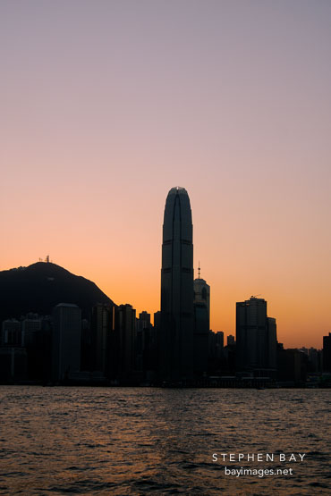 Silhouette of Two IFC tower and Hong Kong Island. Hong Kong, China.
