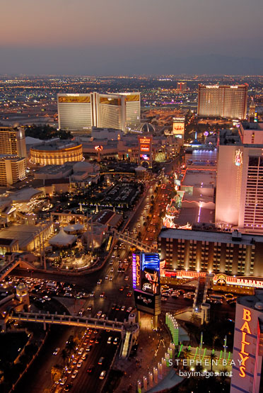Aerial view of Las Vegas Boulevard. Las Vegas, Nevada, USA.
