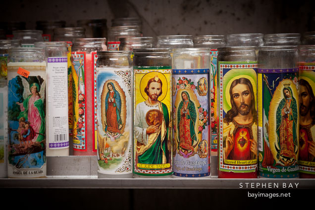 Devotional candles at Cathedral Santuario de Guadalupe. Dallas, Texas.