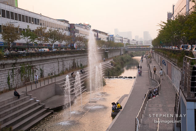 Cheonggyecheon in the late afternoon. Seoul, Korea.