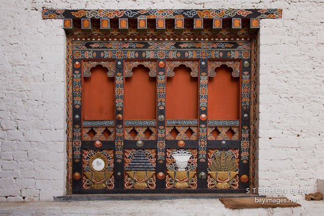 Decorated window at Punakha Dzong. Punakha, Bhutan.