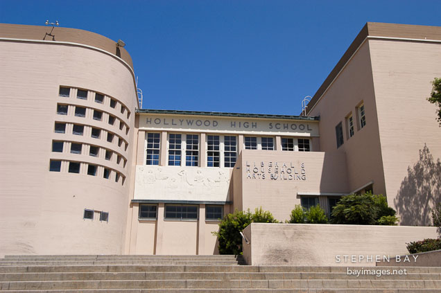 Entrance to Hollywood High School. Sunset Boulevard, Los Angeles, California, USA.