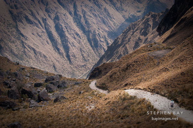 Lone hiker on the Inca trail. Peru.