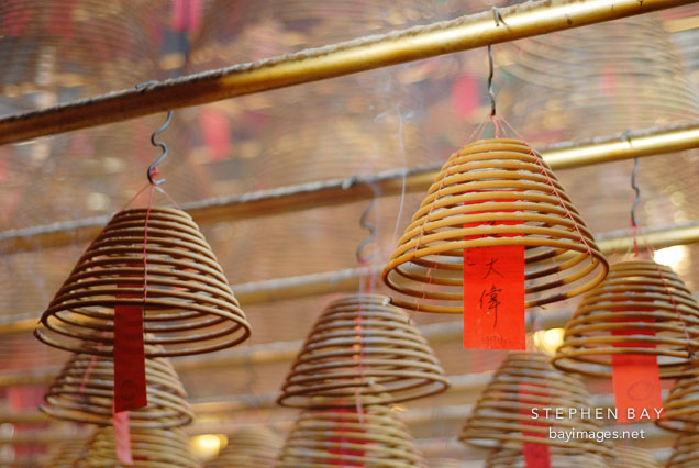 Incense coils at Man Mo Temple. Hong Kong, China.