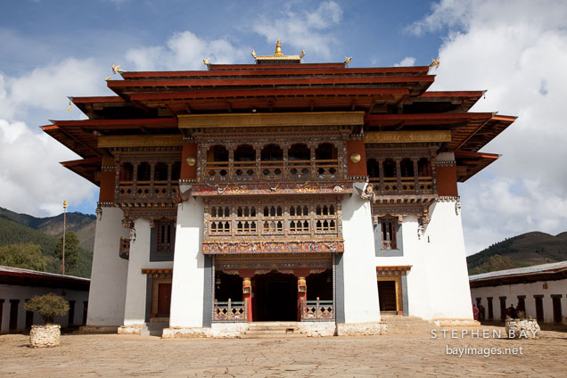 Prayer hall at Gangte Goemba, Phobjikha Valley.