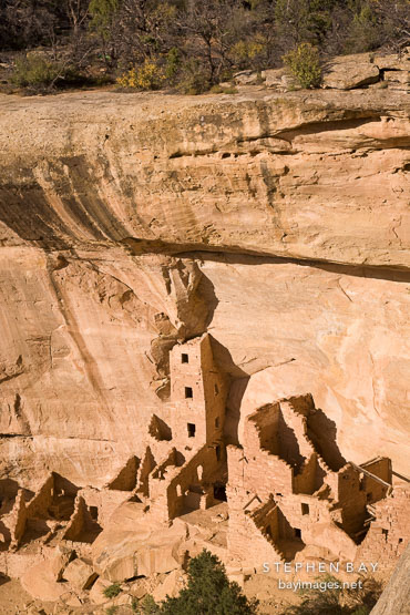 Square Tower House is built against the Navajo Canyon Wall. Mesa Verde NP, Colordo.