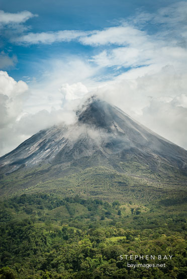 Arenal Volcano covered by clouds. Costa Rica
