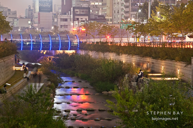 Cheonggyecheon at night. Seoul, Korea.