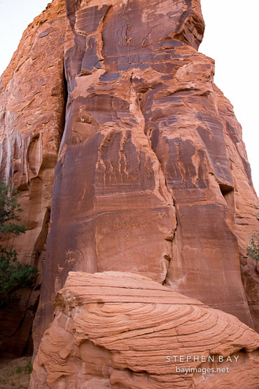 Petroglyphs carved into rock wall. Canyon de Chelly NM, Arizona.