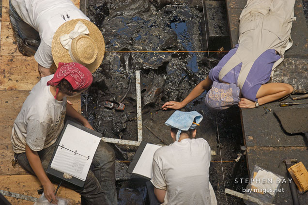 Archaeology students at the La Brea tar pits. Los Angeles, California, USA.