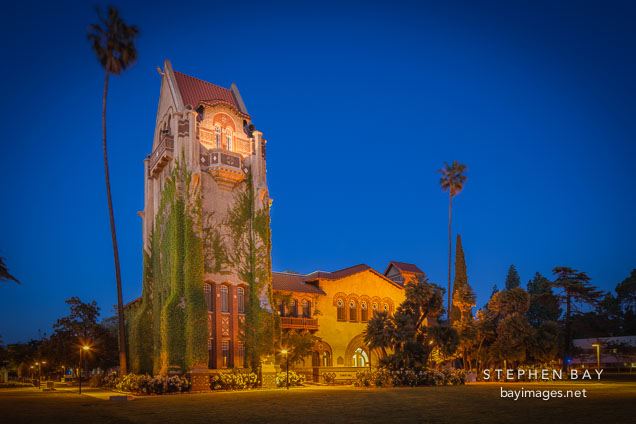 Tower Hall at night. San Jose State University, California.