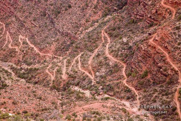 Bright Angel Trail seen from the South Rim. Grand Canyon NP, Arizona.