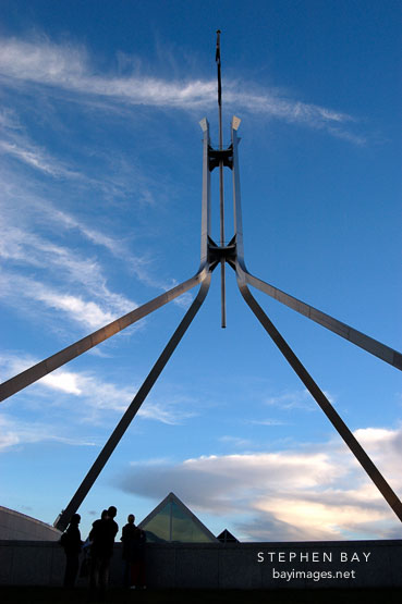 Stainless steel flagpole at Parliament House. Canberra, Australia.