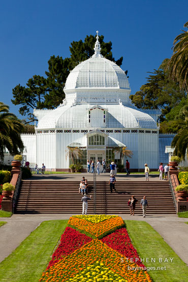 Flower beds in front of the Conservatory of Flowers. Golden Gate Park, San Francisco.