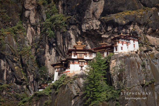 Morning light on the Tiger's Nest monastery. Paro Valley, Bhutan.