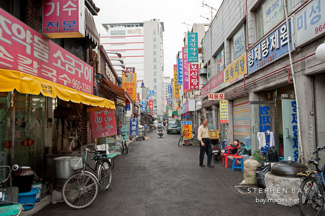 Alley in Gyeongdong Herbal Medicine market. Seoul, South Korea.