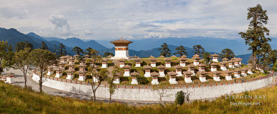 Panorama of the 108 Chorten. Dochu La Pass, Bhutan.