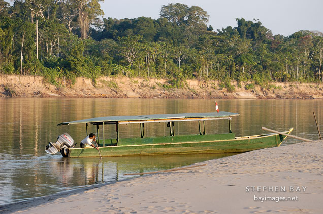 Boat. Madre de Dios river, Amazon, Peru.