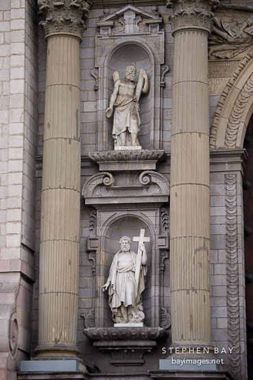 Statues of the Apostles on the front facade of the Lima Cathedral. Lima Centro, Peru.