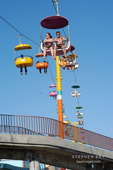 Cable car ride over the Santa Cruz boardwalk. Santa Cruz, California, USA.