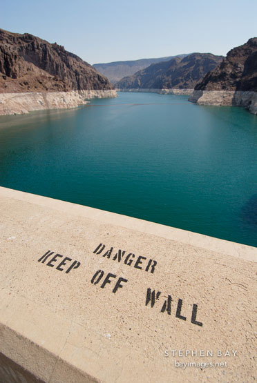 Danger, keep off wall. Hoover Dam, Nevada and Arizona, USA.