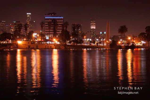 Light reflections at MacArthur Park. Los Angeles, California, USA.