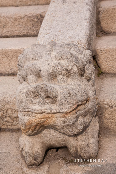 One of many auspicious animals carved into the stone work at Changdeok Palace in Seoul, South Korea. This one appears on the staircase leading to Injeongjeon Hall.