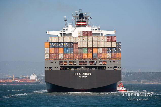 Cargo ship with intermodel containers. San Francisco Bay, California.