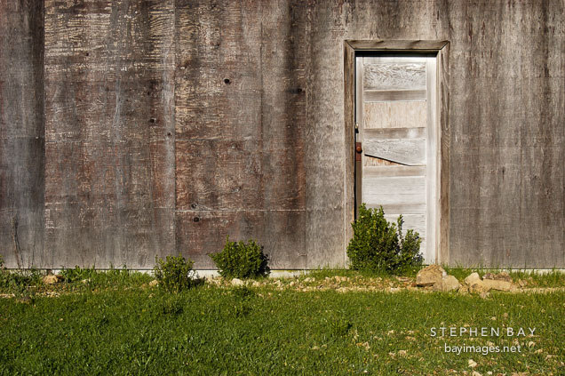 Door to abandoned barn. Russian Ridge Open Space Preserve. California.