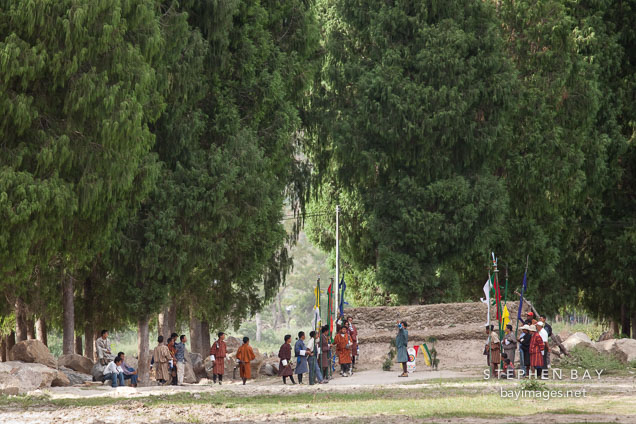 Archers shoot from 120 meters away from the target during competition. Punakha, Bhutan.