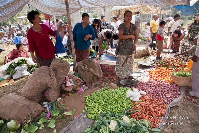 Vegtables for sale at Punakha's weekend market.