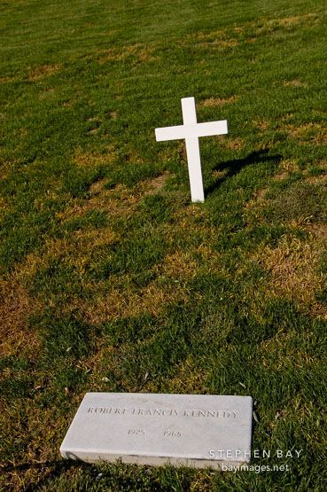Robert Kennedy gravesite and cross. Arlington National Cemetery. Arlington, Virginia, USA.