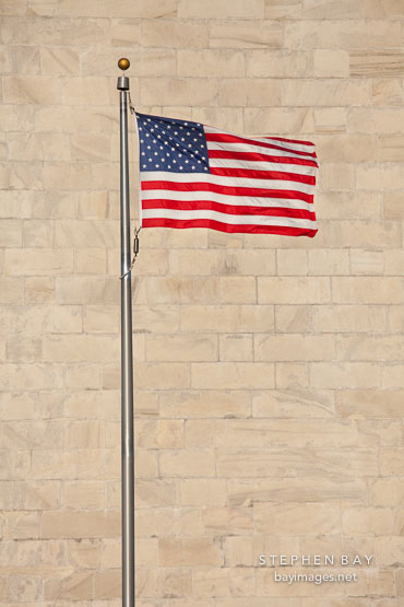 American flag in front of the Washington Monument.