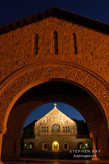 Stanford Memorial Church at night. Stanford University.