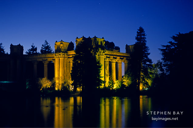 Colonnade and reflection at the Palace of Fine Arts. San Francisco, California.
