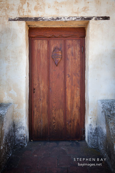 Wooden door at Carmel Mission. Carmel, Califonia.